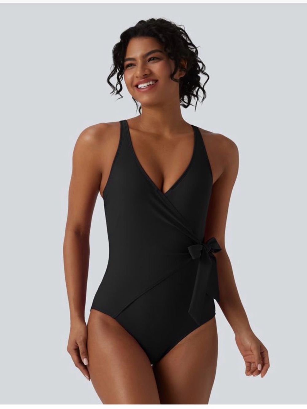 V Neck Tie Side Built-in Bra Tummy Control One Piece Swimsuit